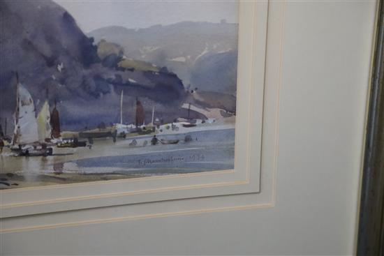 Trevor Chamberlain (1933-) Busy Beach, Salcombe 9 x 12.5in.